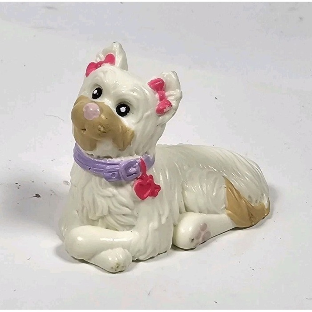 Fisher Price Loving Family Dollhouse Small White Pet Dog Pink Bows